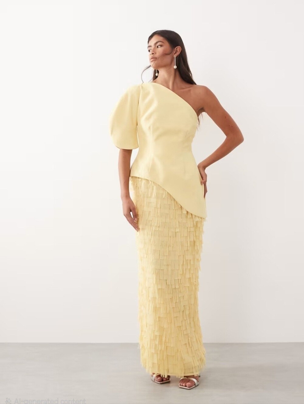 ARRANGE Sculptural One Shoulder Textured Hybrid Maxi Dress Size 4 Wedding Guest